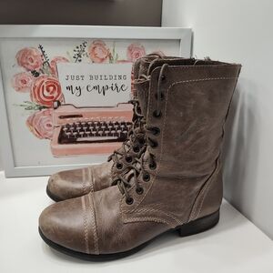 🤎 Vintage Steve Madden TROOPA Moto Inspired Lace Up Combat Mid Calf Boots, 7.5